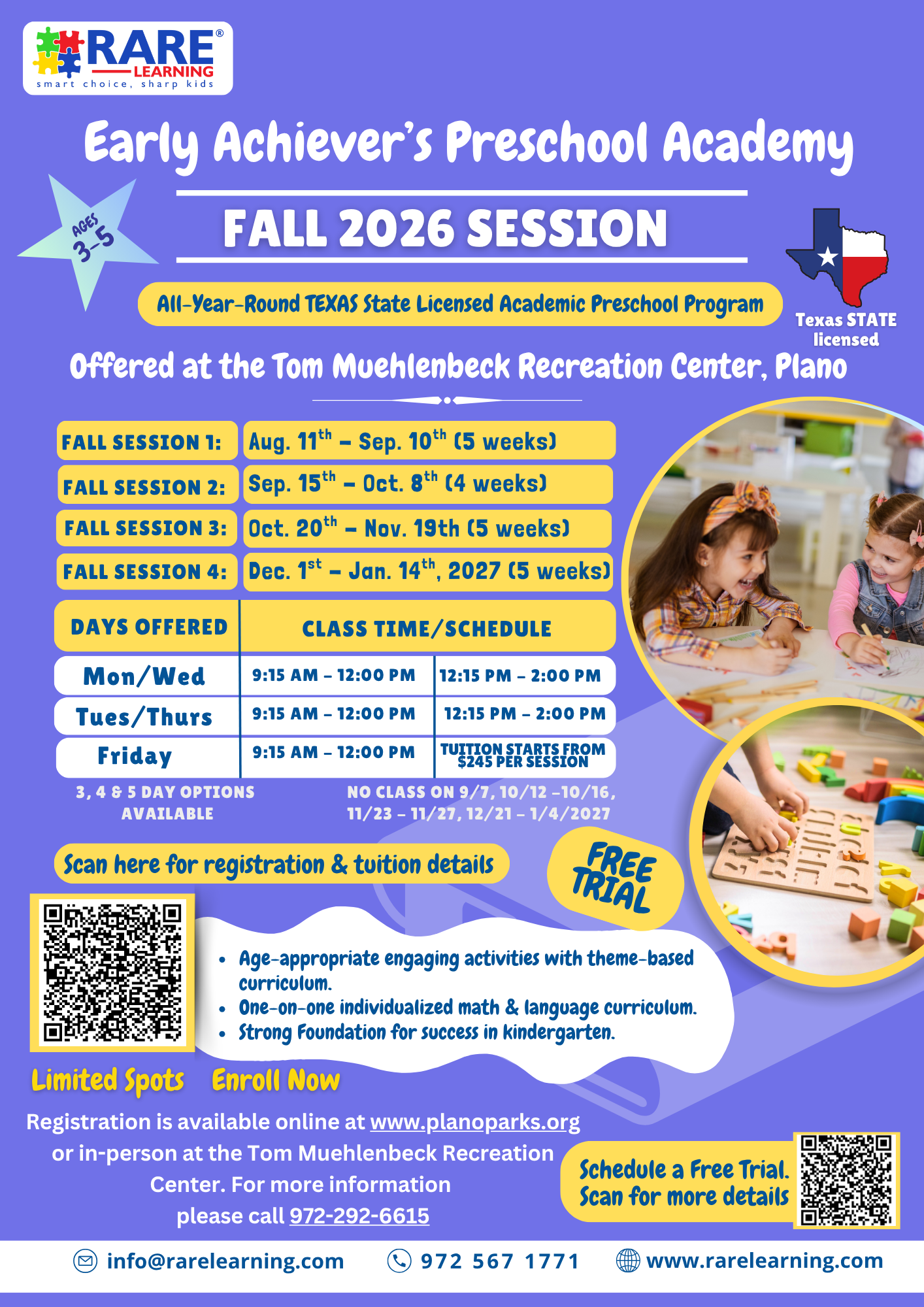 Early Achiever'S Preschool Academy — Fall 2026, Tom Muehlenbeck Recreation Center, Plano